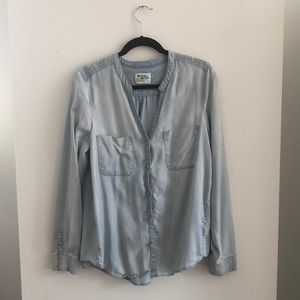 Anthropologie Chambray Embroidered Button Up